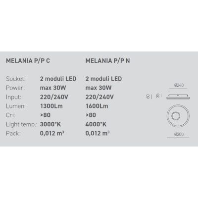 MELANIA PP PLAFONIERA MODERNA D30 LED 30W LUCE 3000K O 4000K BIANCA DELLA GEA LUCE GEA LUCE - Cristalensi Shop Online