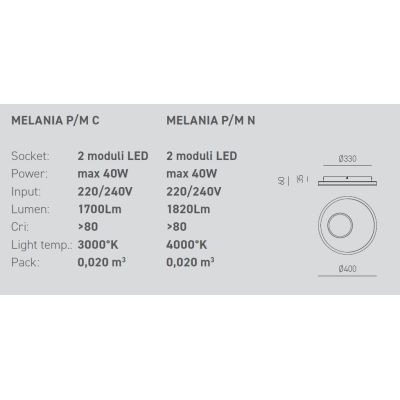 MELANIA PM PLAFONIERA MODERNA D40 LED 40W LUCE 3000K O 4000K BIANCA DELLA GEA LUCE GEA LUCE - Cristalensi Shop Online