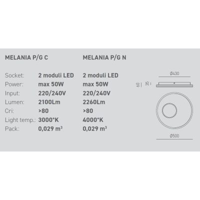 MELANIA PG PLAFONIERA MODERNA D50 LED 50W LUCE 3000K O 4000K BIANCA DELLA GEA LUCE GEA LUCE - Cristalensi Shop Online