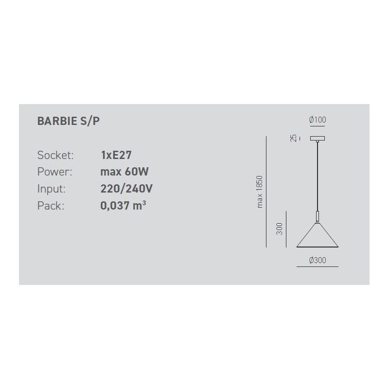 BARBIE SP SOSPENSIONE MODERNA CON CONO D30 IN METALLO 4 COLORI DELLA GEA LUCE GEA LUCE - Cristalensi Shop Online