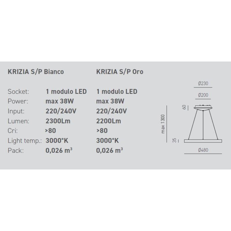 KRIZIA SP SOSPENSIONE MODERNA CON ANELLO D48 LED 38W LUCE DIMMERABILE BIANCO O ORO DELLA GEA LUCE GEA LUCE - Cristalensi Shop On