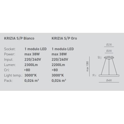 KRIZIA SP SOSPENSIONE MODERNA CON ANELLO D48 LED 38W LUCE DIMMERABILE BIANCO O ORO DELLA GEA LUCE GEA LUCE - Cristalensi Shop On
