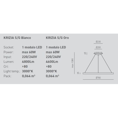 KRIZIA SG SOSPENSIONE MODERNA GRANDE CON ANELLO D78 LED 60W LUCE DIMMERABILE BIANCO O ORO DELLA GEA GEA LUCE - Cristalensi Shop 