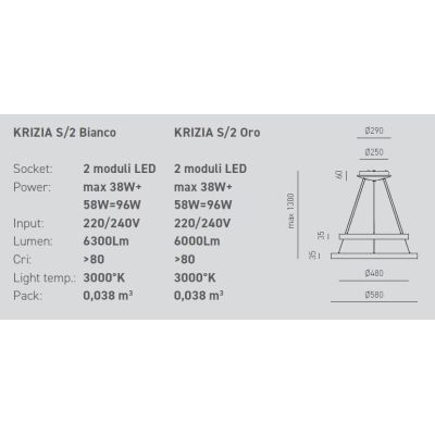 KRIZIA S2 SOSPENSIONE MODERNA CON DOPPIO ANELLO LED 88W LUCE DIMMERABILE BIANCO O ORO DELLA GEA LUCE GEA LUCE - Cristalensi Shop