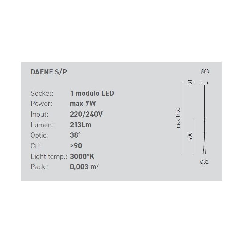 DAFNE SP SOSPENSIONE SINGOLA MODERNA FINITURA NERA,BIANCA O ORO LED 7W DELLA GEA LUCE GEA LUCE - Cristalensi Shop Online