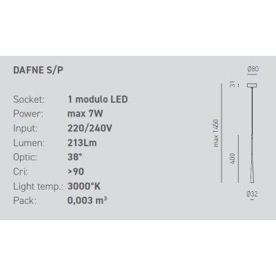 DAFNE SP SOSPENSIONE SINGOLA MODERNA FINITURA NERA,BIANCA O ORO LED 7W DELLA GEA LUCE GEA LUCE - Cristalensi Shop Online