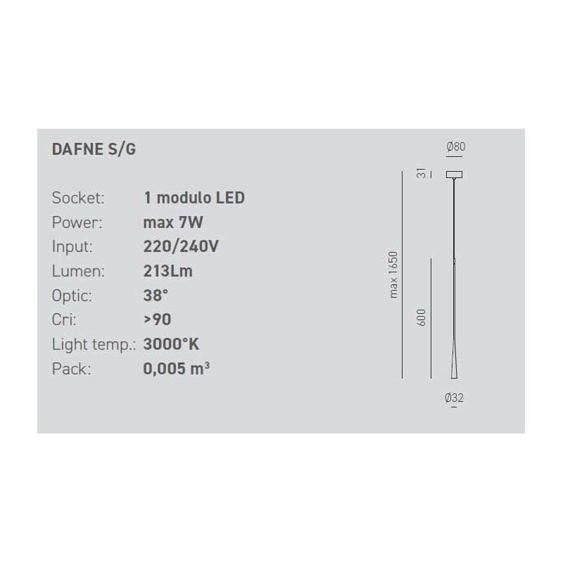 DAFNE SG SOSPENSIONE SINGOLA MODERNA METALLO BIANCO,ORO O NERO LED 7W DELLA GEA LUCE GEA LUCE - Cristalensi Shop Online