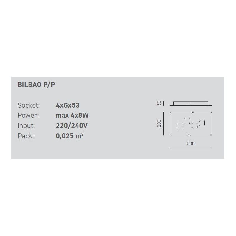 BILBAO PP PLAFONIERA RETTANGOLARE 4 LUCI MODERNA ATTACCO GX53 3 COLORI DELLA GEA LUCE GEA LUCE - Cristalensi Shop Online
