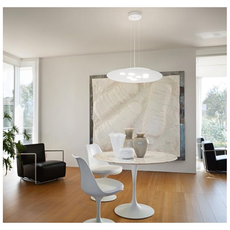 LUNA SOSPENSIONE MODERNA 10 LUCI ATTACCO GX53 BIANCA O TORTORA BIEMISSIONE DI LUCE DELLA GEA LUCE GEA LUCE - Cristalensi Shop On