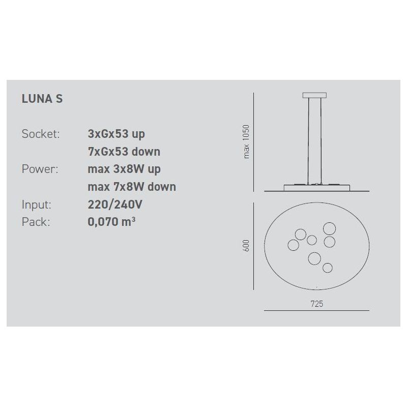 LUNA SOSPENSIONE MODERNA 10 LUCI ATTACCO GX53 BIANCA O TORTORA BIEMISSIONE DI LUCE DELLA GEA LUCE GEA LUCE - Cristalensi Shop On