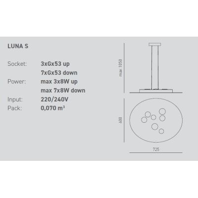 LUNA SOSPENSIONE MODERNA 10 LUCI ATTACCO GX53 BIANCA O TORTORA BIEMISSIONE DI LUCE DELLA GEA LUCE GEA LUCE - Cristalensi Shop On