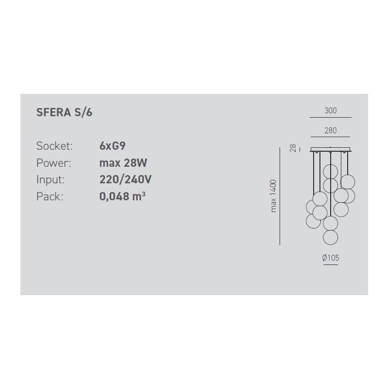 SFERA S6 SOSPENSIONE MODERNA 6 LUCI CON SFERE IN CEMENTO 3 COLORI VINTAGE DELLA GEA LUCE GEA LUCE - Cristalensi Shop Online