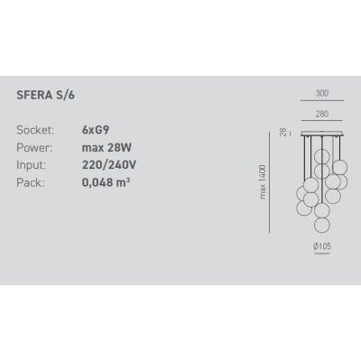 SFERA S6 SOSPENSIONE MODERNA 6 LUCI CON SFERE IN CEMENTO 3 COLORI VINTAGE DELLA GEA LUCE GEA LUCE - Cristalensi Shop Online