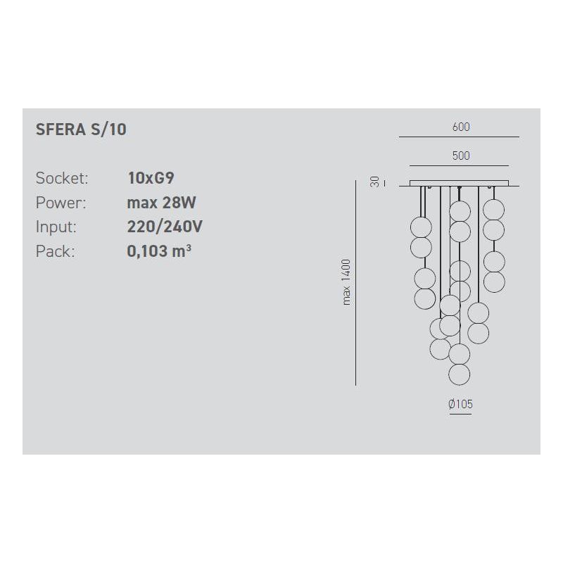 SFERA S10 SOSPENSIONE MODERNA 10 LUCI CON SFERE IN CEMENTO IN 3 COLORI VINTAGE DELLA GEA LUCE GEA LUCE - Cristalensi Shop Online