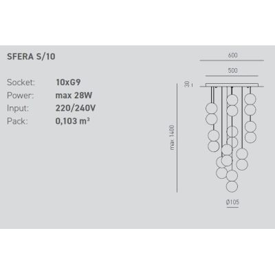 SFERA S10 SOSPENSIONE MODERNA 10 LUCI CON SFERE IN CEMENTO IN 3 COLORI VINTAGE DELLA GEA LUCE GEA LUCE - Cristalensi Shop Online