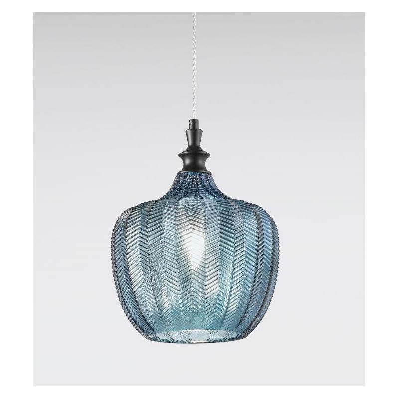 CLEOFE SOSPENSIONE SINGOLA IN VETRO BIANCO, COBALTO, AMBRA O OCRA DECORATO A RILIEVO DELLA GEA LUCE GEA LUCE - Cristalensi Shop 