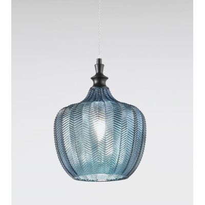 CLEOFE SOSPENSIONE SINGOLA IN VETRO BIANCO, COBALTO, AMBRA O OCRA DECORATO A RILIEVO DELLA GEA LUCE GEA LUCE - Cristalensi Shop 