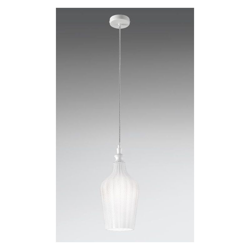 CLEOFE S12 SOSPENSIONE SINGOLA IN VETRO BIANCO,OCRA,AMBRA O CABALTO DECORATO A RILIEVO GEA LUCE - Cristalensi Shop Online
