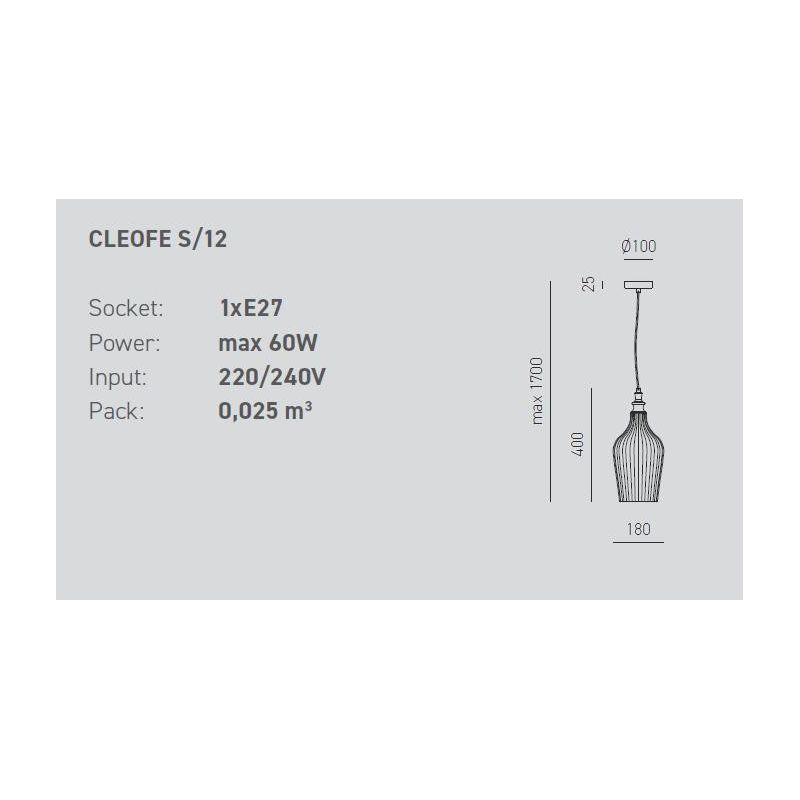 CLEOFE S12 SOSPENSIONE SINGOLA IN VETRO BIANCO,OCRA,AMBRA O CABALTO DECORATO A RILIEVO GEA LUCE - Cristalensi Shop Online