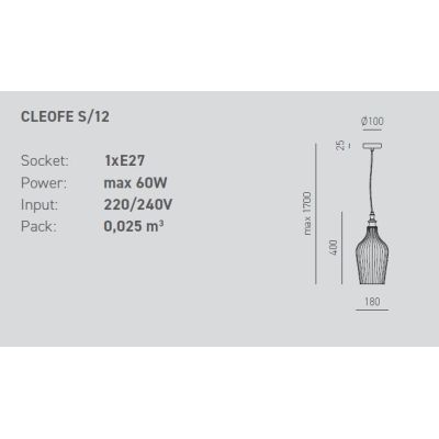 CLEOFE S12 SOSPENSIONE SINGOLA IN VETRO BIANCO,OCRA,AMBRA O CABALTO DECORATO A RILIEVO GEA LUCE - Cristalensi Shop Online