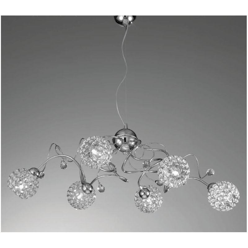ALICE LAMPADARIO MODERNO 6 LUCI A SFERA CON OTTAGONI IN CRISTALLO FINITURA CROMO CRISTALENSI LUX - Cristalensi Shop Online