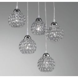 LARA SP5 SOSPENSIONE 5 LUCI A SFERA CON OTTAGONI DI CRISTALLO DESIGN MODERNO CRISTALENSI LUX - Cristalensi Shop Online