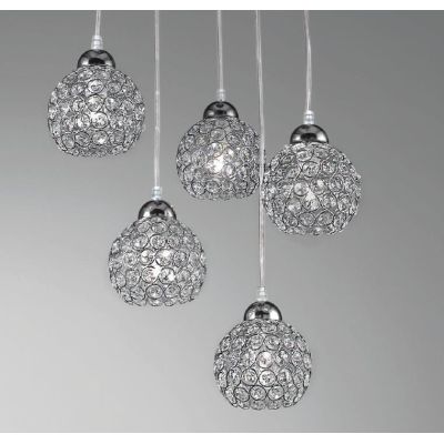 LARA SP5 SOSPENSIONE 5 LUCI A SFERA CON OTTAGONI DI CRISTALLO DESIGN MODERNO CRISTALENSI LUX - Cristalensi Shop Online
