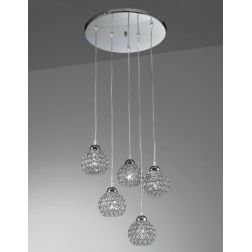 LARA SP5 SOSPENSIONE 5 LUCI A SFERA CON OTTAGONI DI CRISTALLO DESIGN MODERNO CRISTALENSI LUX - Cristalensi Shop Online 2