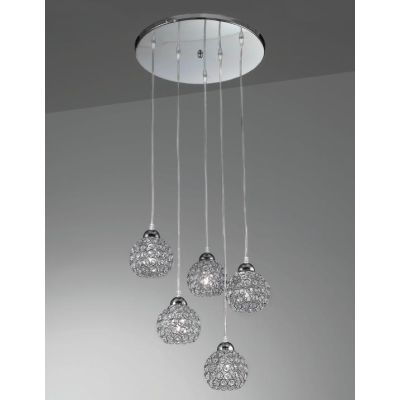 LARA SP5 SOSPENSIONE 5 LUCI A SFERA CON OTTAGONI DI CRISTALLO DESIGN MODERNO CRISTALENSI LUX - Cristalensi Shop Online