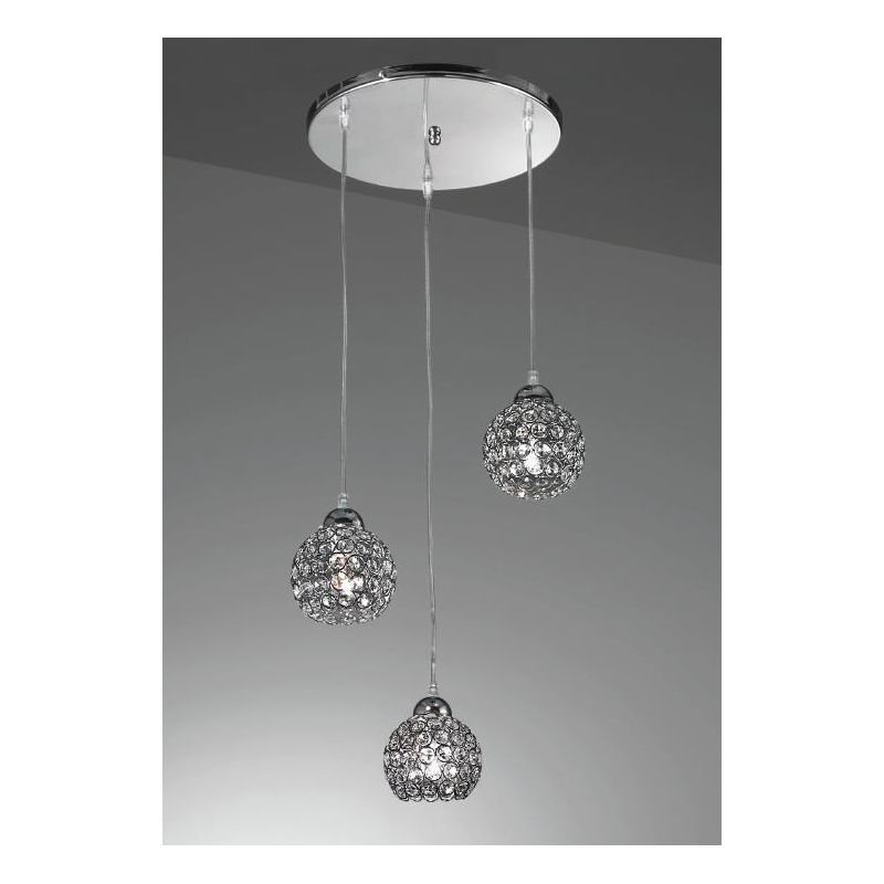 LARA SP3 SOSPENSIONE 3 LUCI A SFERA CON OTTAGONI DI CRISTALLO DESIGN MODERNO CRISTALENSI LUX - Cristalensi Shop Online