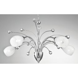 SIRIO LAMPADARIO 5 LUCI CROMATO CON DIFFUSORI IN VETRO SATINATO E DETTAGLI IN CRISTALLO CRISTALENSI LUX - Cristalensi Shop Onlin
