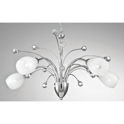 SIRIO LAMPADARIO 5 LUCI CROMATO CON DIFFUSORI IN VETRO SATINATO E DETTAGLI IN CRISTALLO CRISTALENSI LUX - Cristalensi Shop Onlin