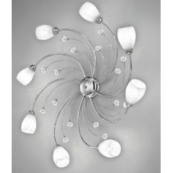 SIRIO PLAFONIERA 8 LUCI METALLO CROMO CON DIFFUSORI IN VETRO SATINATO E DETTAGLI IN CRISTALLO CRISTALENSI LUX - Cristalensi Shop