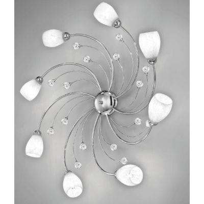 SIRIO PLAFONIERA 8 LUCI METALLO CROMO CON DIFFUSORI IN VETRO SATINATO E DETTAGLI IN CRISTALLO CRISTALENSI LUX - Cristalensi Shop