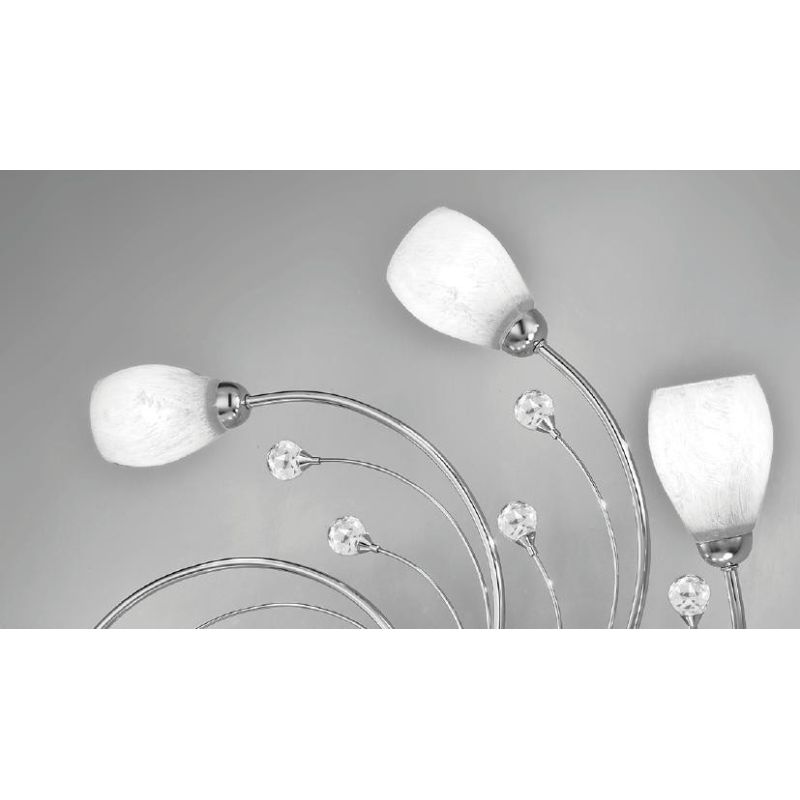 SIRIO PLAFONIERA 8 LUCI METALLO CROMO CON DIFFUSORI IN VETRO SATINATO E DETTAGLI IN CRISTALLO CRISTALENSI LUX - Cristalensi Shop