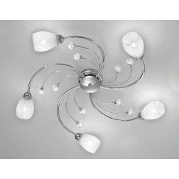 SIRIO PLAFONIERA 5 LUCI METALLO CROMO CON DIFFUSORI IN VETRO SATINATO E DETTAGLI IN CRISTALLO CRISTALENSI LUX - Cristalensi Shop