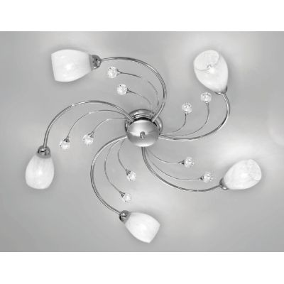 SIRIO PLAFONIERA 5 LUCI METALLO CROMO CON DIFFUSORI IN VETRO SATINATO E DETTAGLI IN CRISTALLO CRISTALENSI LUX - Cristalensi Shop