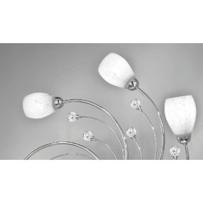 SIRIO PLAFONIERA 5 LUCI METALLO CROMO CON DIFFUSORI IN VETRO SATINATO E DETTAGLI IN CRISTALLO CRISTALENSI LUX - Cristalensi Shop