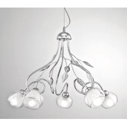 GINEVRA LAMPADARIO CLASSICO 5 LUCI METALLO CROMO CON DIFFUSORI IN VETRO CRISTALENSI LUX - Cristalensi Shop Online