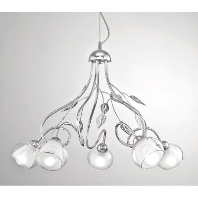 GINEVRA LAMPADARIO CLASSICO 5 LUCI METALLO CROMO CON DIFFUSORI IN VETRO CRISTALENSI LUX - Cristalensi Shop Online
