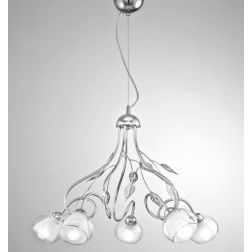 GINEVRA LAMPADARIO CLASSICO 5 LUCI METALLO CROMO CON DIFFUSORI IN VETRO CRISTALENSI LUX - Cristalensi Shop Online 2