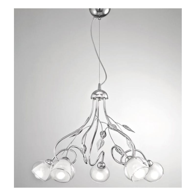 GINEVRA LAMPADARIO CLASSICO 5 LUCI METALLO CROMO CON DIFFUSORI IN VETRO CRISTALENSI LUX - Cristalensi Shop Online