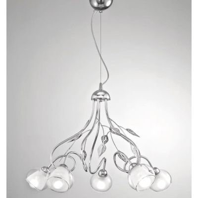GINEVRA LAMPADARIO CLASSICO 5 LUCI METALLO CROMO CON DIFFUSORI IN VETRO CRISTALENSI LUX - Cristalensi Shop Online