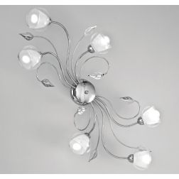 GINEVRA PL6 PLAFONIERA 6 LUCI STILE CLASSICO IN METALLO CROMO CON DIFFUSORI IN VETRO CRISTALENSI LUX - Cristalensi Shop Online