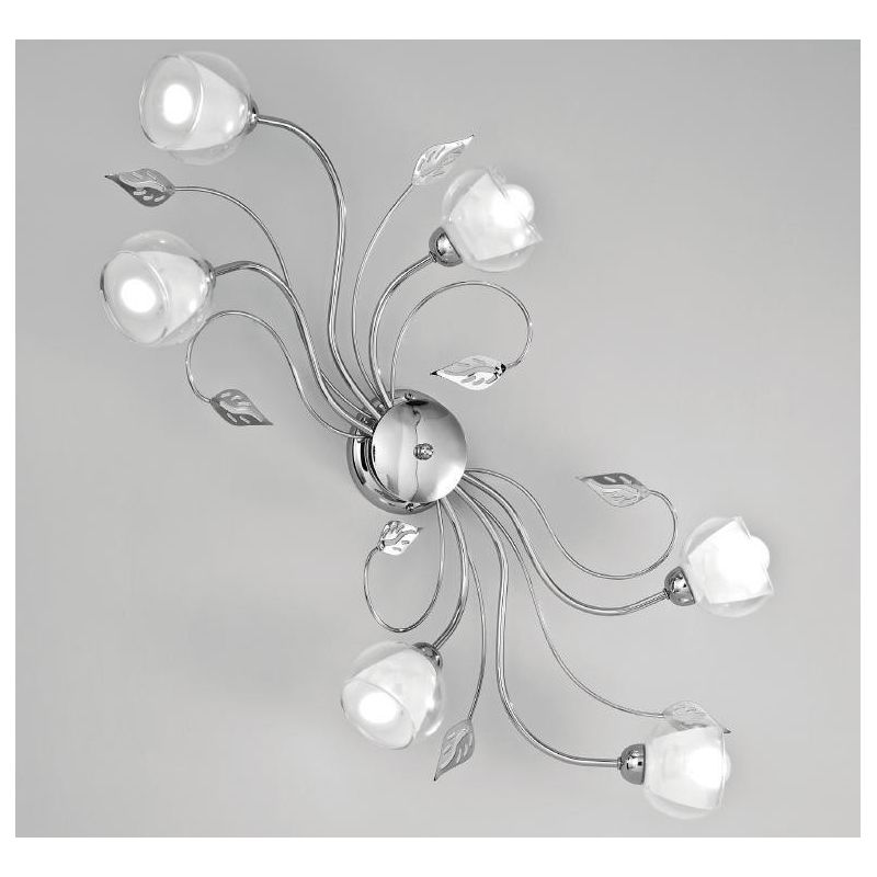 GINEVRA PL6 PLAFONIERA 6 LUCI STILE CLASSICO IN METALLO CROMO CON DIFFUSORI IN VETRO CRISTALENSI LUX - Cristalensi Shop Online