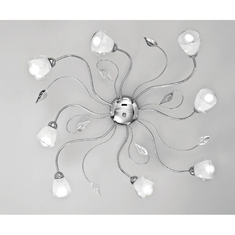 GINEVRA PL8 PLAFONIERA 8 LUCI STILE CLASSICO IN METALLO CROMO CON DIFFUSORI IN VETRO CRISTALENSI LUX - Cristalensi Shop Online