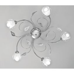 GINEVRA PL5 PLAFONIERA CLASSICA 5 LUCI IN METALLO CROMO CON DIFFUSORI IN VETRO CRISTALENSI LUX - Cristalensi Shop Online