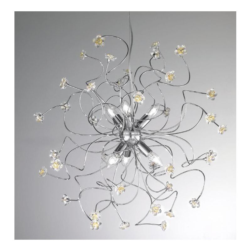 MARTINA FIORE SOSPENSIONE MODERNA 6 LUCI IN METALLO CROMO CON ELEMENTI FLOREALI IN CRISTALLO CRISTALENSI LUX - Cristalensi Shop