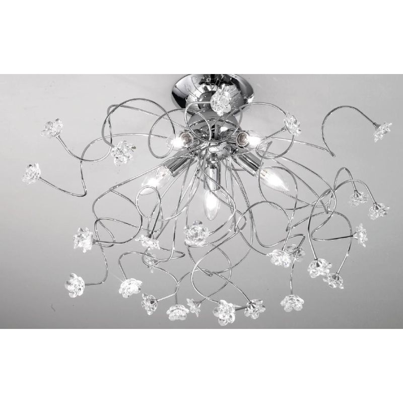 MARTINA FIORE PLAFONIERA MODERNA 5 LUCI IN METALLO CROMO CON ELEMENTI FLOREALI IN CRISTALLO CRISTALENSI LUX - Cristalensi Shop O