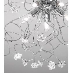 MARTINA FIORE PLAFONIERA MODERNA 5 LUCI IN METALLO CROMO CON ELEMENTI FLOREALI IN CRISTALLO CRISTALENSI LUX - Cristalensi Shop O 2